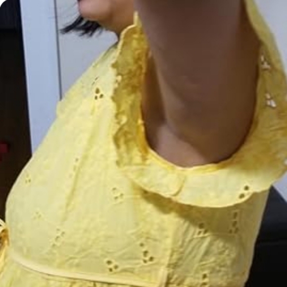 Simplee Summer Eyelet Lace Lined Mini Belted Dress in Yellow XL - Picture 4 of 13